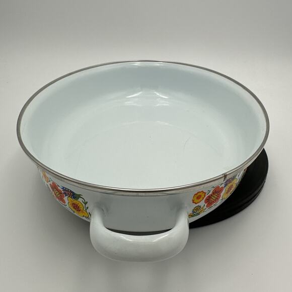 Retro MCM Enamel Ware Oval Open Roasting Pan With Flowers Design - Picture 2 of 11